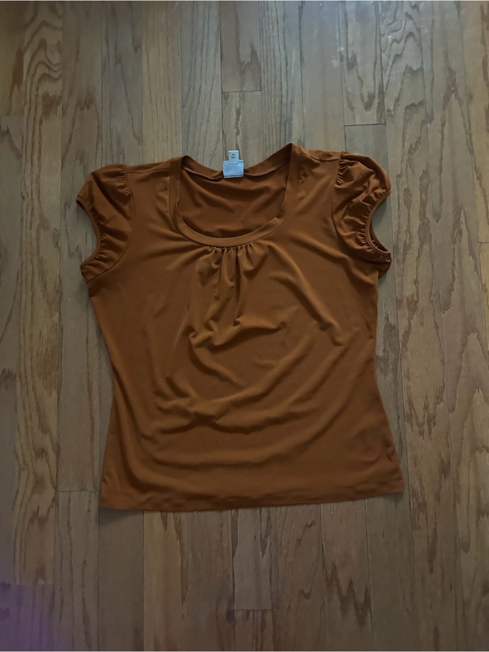 Worthington Stretch Burnt Orange Ruched Cap Sleeve Top Size XL - Picture 3 of 7